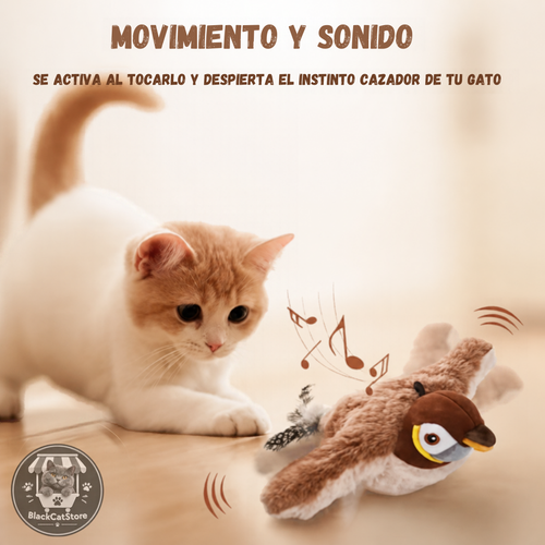 Juguete de Pájaro Interactivo para Gatos con Alas Realistas y Sonido Natural