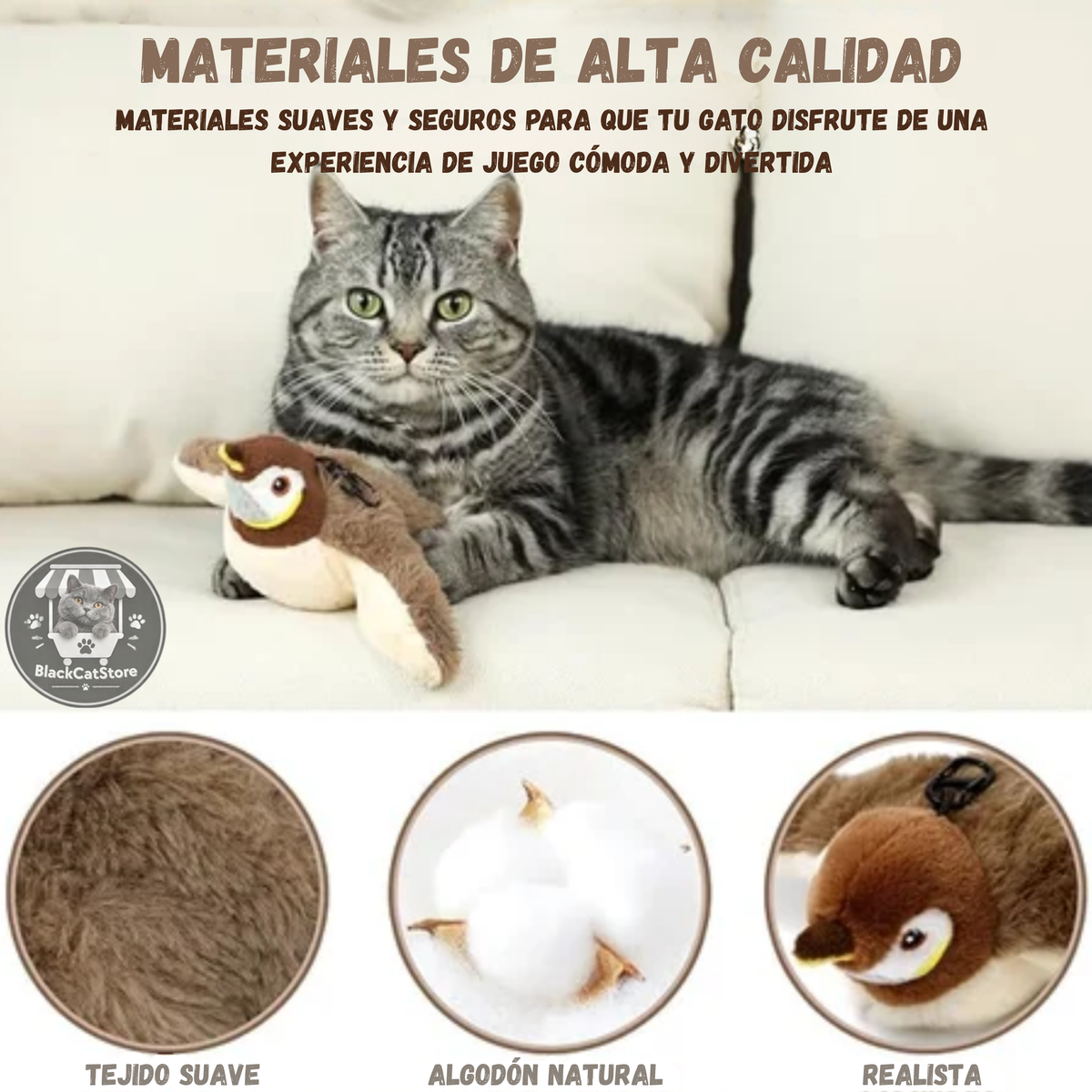 Juguete de Pájaro Interactivo para Gatos con Alas Realistas y Sonido Natural